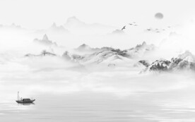 别墅新山水意境画 文件分层画