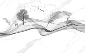 线条新中式山水图 文件分层画