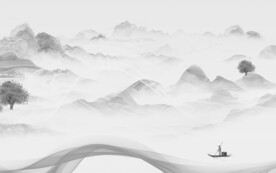 灰色高清新山水画 文件分层画