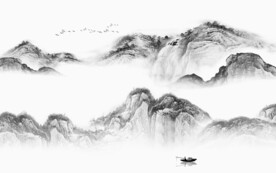 国画 中式新山水画 文件分层画