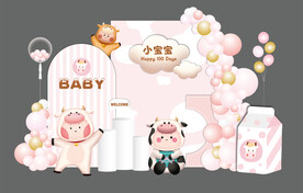 牛宝宝百天宴满月宴主题背景设计