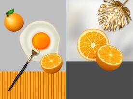 晶瓷金色桔子煎蛋餐饮装饰画