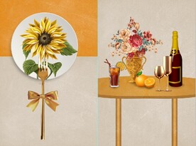 北欧风鲜花酒杯餐饮餐厅装饰画