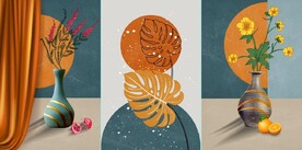 北欧风抽象花瓶水果油画装饰画