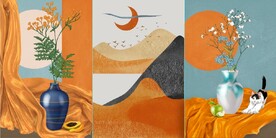 北欧风抽象花瓶水果油画装饰画