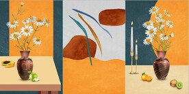 北欧风抽象花瓶水果油画装饰画