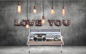 复古3D长椅LOVE餐饮背景墙