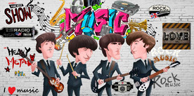 欧美风3D音乐人物KTV背景墙