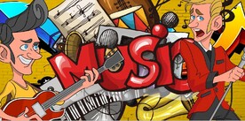 欧美风3D涂鸦音乐KTV背景墙