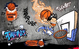 复古怀旧篮球扣篮体育馆背景墙