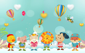 卡通儿童房床头背景墙