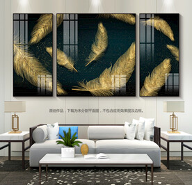 抽象金色羽毛客厅装饰画挂画壁画