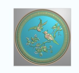 博古架上花板圆形海棠花鸟门板