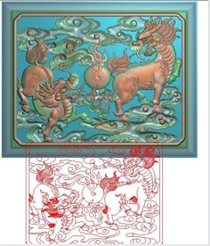 祥云双麒麟戏火球镂空