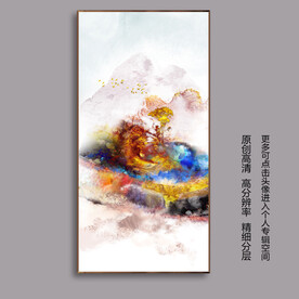 抽象轻奢唯美油画山水玄关装饰画