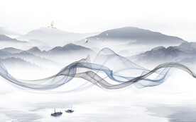 线条中式新山水画 文件分层画