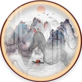 中式山水圆形装饰画图片