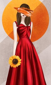 向日葵女孩装饰画