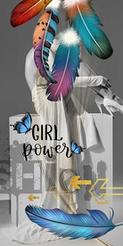 时尚美女彩色羽毛玄关装饰画