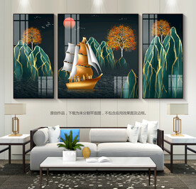 轻奢一帆风顺客厅装饰画三联画