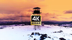 唯美风景夕阳下废弃的瞭望台