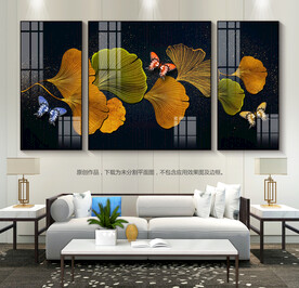 轻奢银杏吓蝴蝶客厅装饰画无框画