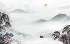 中国风高档山水墙画 文件分层画