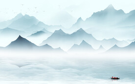 蓝色新款山水墙画 文件分层画