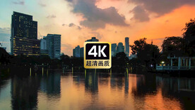 唯美素材湖边耸立的城市群建筑