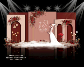 香槟色红色婚礼效果图