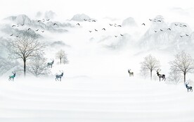 麋鹿客厅意境山水 文件分层 