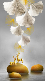 装饰画 晶瓷画 鹿 杏叶