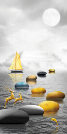 装饰画 晶瓷画 鹿 船