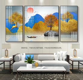 客厅装饰画金山图三联画玄关挂画