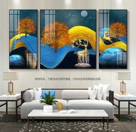 现代客厅装饰画沙发背景画三联画