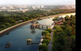 高清河道PSD分层俯瞰效果图