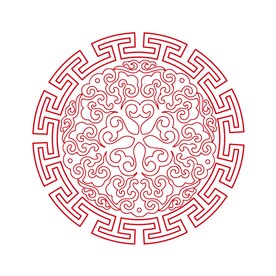 传统文化红色线描图案矢量