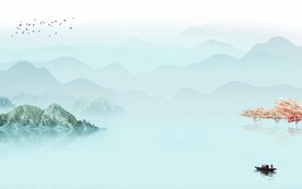 高清 简约中式山水 文件分层 