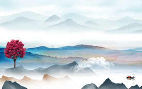 意境新背景山水画 文件分层画