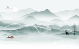 中式新背景山水画 文件分层画