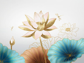 晶瓷画 三联画 荷花