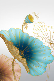 晶瓷画 三联画 荷花