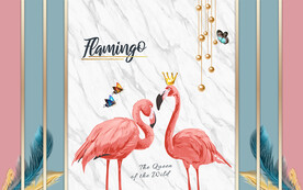 简约大理石纹火烈鸟电视背景墙