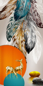 麋鹿几何抽象羽毛装饰画 