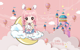 可爱月亮公主城堡儿童房背景墙