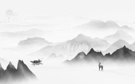 灰色背景墙山水画欧式