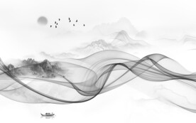 别墅灰色墙画山水 TIF分层