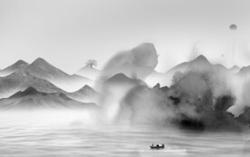水墨简约灰色山水 TIF分层