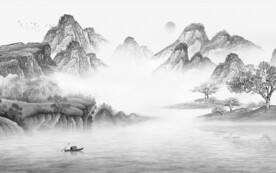 新中式灰色墙画山水 TIF分层