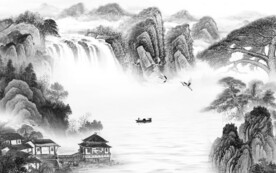 简约灰色墙画山水 TIF分层